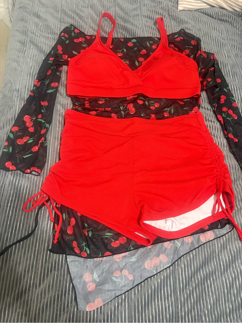 SHEIN Red Cherry Mesh Bikini Set
